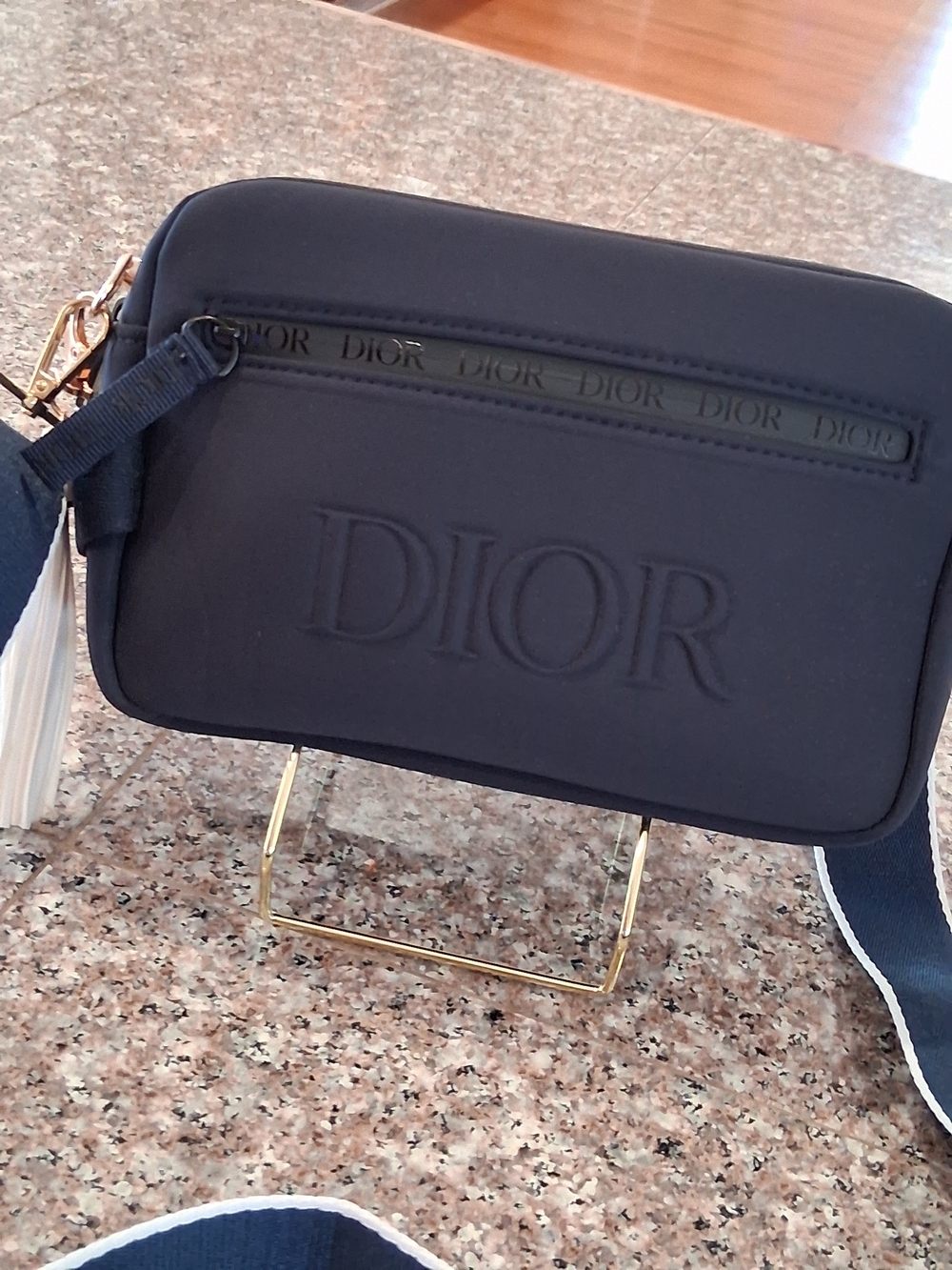 Dior GWP Navy Embossed Logo Crossbody Bag.
